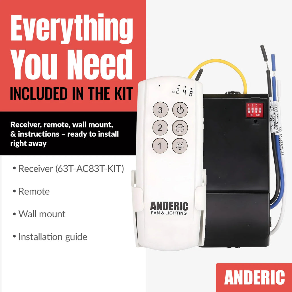 Ceiling Fan Remote Control Kit for Most AC 3-Speed Fans with Light Dimming and Automatic Shut-Off