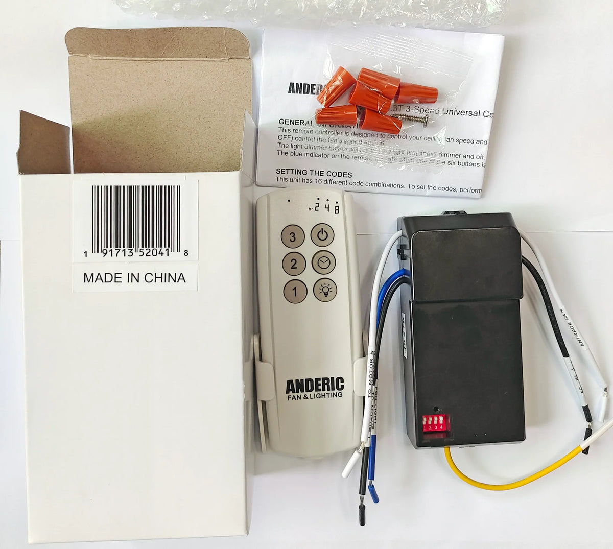 Ceiling Fan Remote Control Kit for Most AC 3-Speed Fans with Light Dimming and Automatic Shut-Off