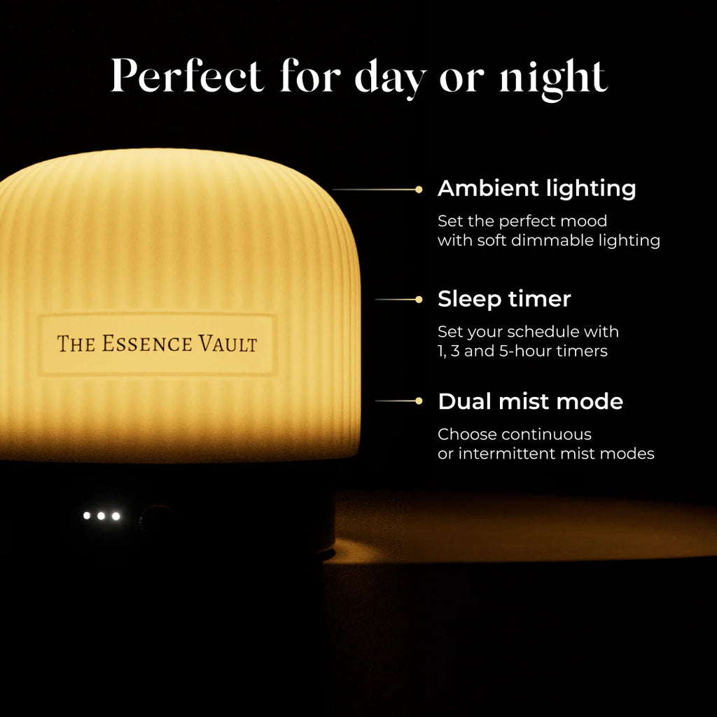 Ceramic Electric Diffuser Bundle with 140ml Ultrasonic Mist, Dimmable LED Light and Two Vegan Fragrance Oils