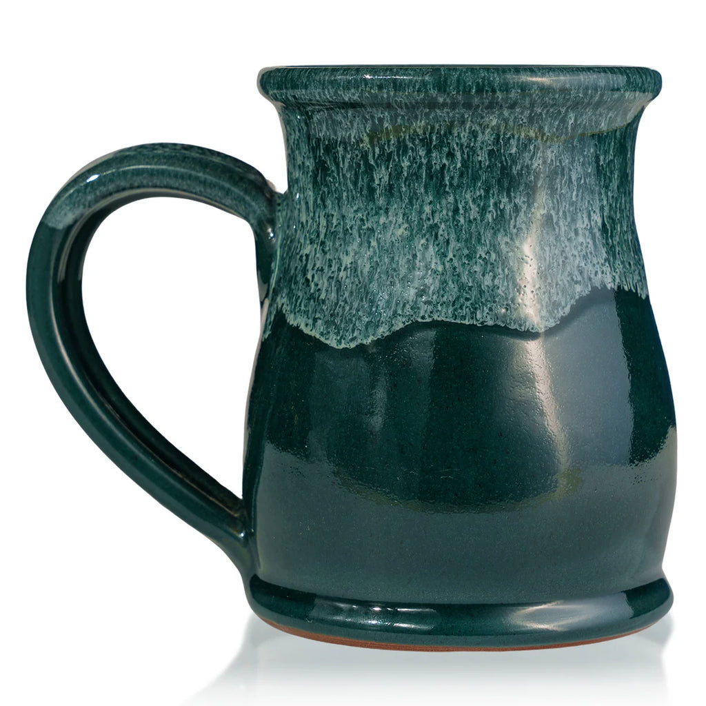 Ceramic Mug with 14-Ounce Capacity, Large Comfortable Handle, Green Finish and White Glaze for Everyday Coffee