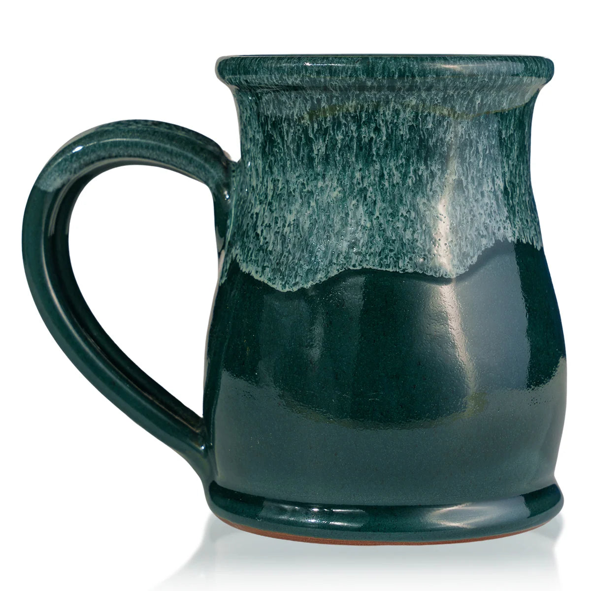 Ceramic Mug with 14-Ounce Capacity, Large Comfortable Handle, Green Finish and White Glaze for Everyday Coffee