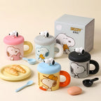 Ceramic Mug with 360 ml Capacity, 3D Character Silicone Lid and Chunky Handle for Cozy Hot or Cold Drinks
