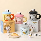 Ceramic Mug with 360 ml Capacity, 3D Character Silicone Lid and Chunky Handle for Cozy Hot or Cold Drinks