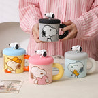 Ceramic Mug with 360 ml Capacity, 3D Character Silicone Lid and Chunky Handle for Cozy Hot or Cold Drinks