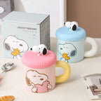 Ceramic Mug with 360 ml Capacity, 3D Character Silicone Lid and Chunky Handle for Cozy Hot or Cold Drinks