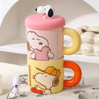 Ceramic Mug with 360 ml Capacity, 3D Character Silicone Lid and Chunky Handle for Cozy Hot or Cold Drinks