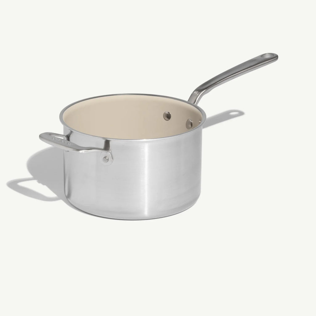 Ceramic Nonstick Saucepan with Full-Clad Stainless Base, Flared Pouring Lip and Stay-Cool Handle