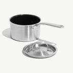 Ceramic Nonstick Saucepan with Full-Clad Stainless Base, Flared Pouring Lip and Stay-Cool — 2 QT / Obsidian Black / Stainless