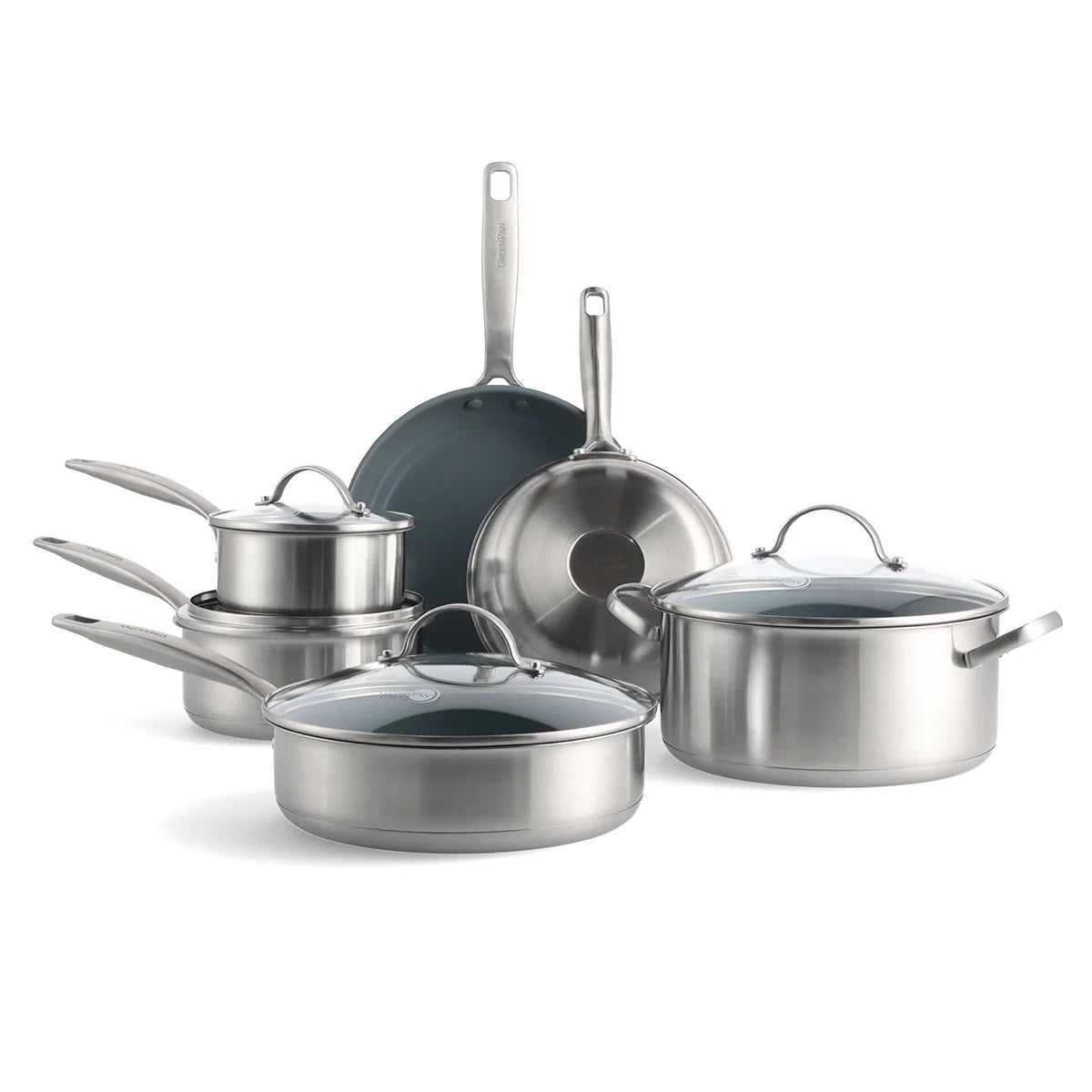 Ceramic Nonstick Stainless Steel Cookware Set, 10 Pieces for Induction Cooking, Built on an Encapsulated Base