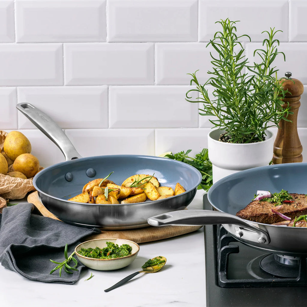 Ceramic Nonstick Stainless Steel Cookware Set, 10 Pieces for Induction Cooking, Built on an Encapsulated Base