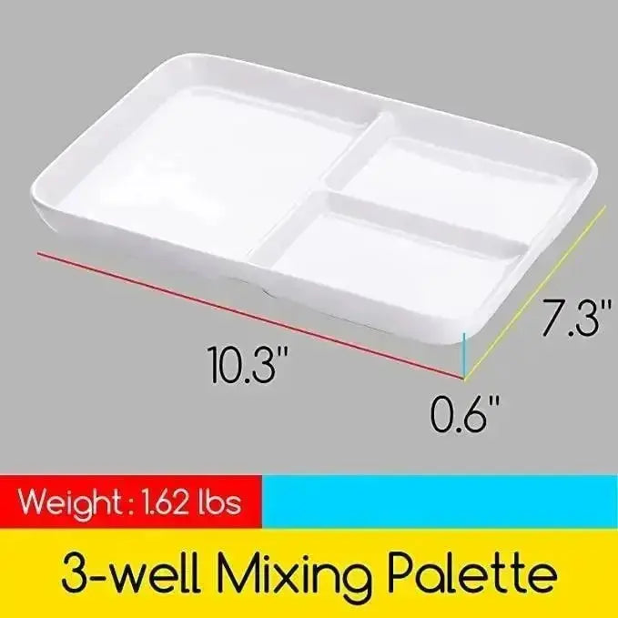 Ceramic Paint Palette with 3 Wells, 10 x 7 Inch White Glazed Porcelain Tray for Watercolor and Gouache Mixing