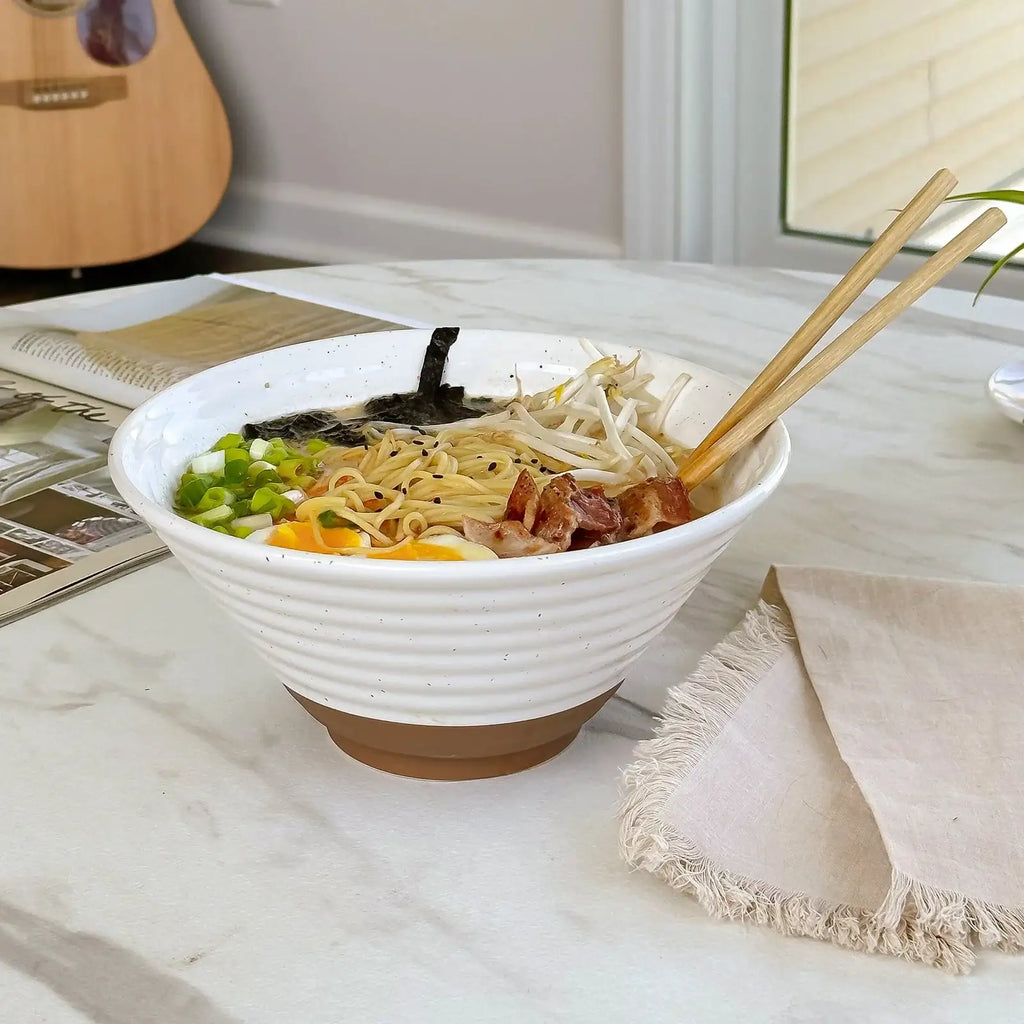 Ceramic Ramen Bowls, Set of Two, Each Holding 45 oz, Shaped for Brothy Noodles and Visible Toppings