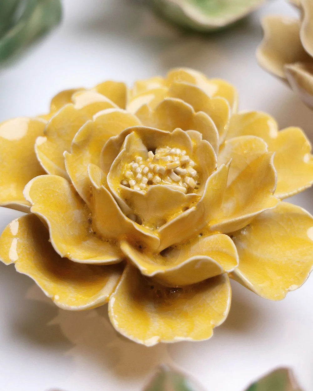 Ceramic Rose Wall Art in Burnt Yellow, Hand-Shaped Floral Decor for Kitchens, Gifts, and Warm Accent Walls
