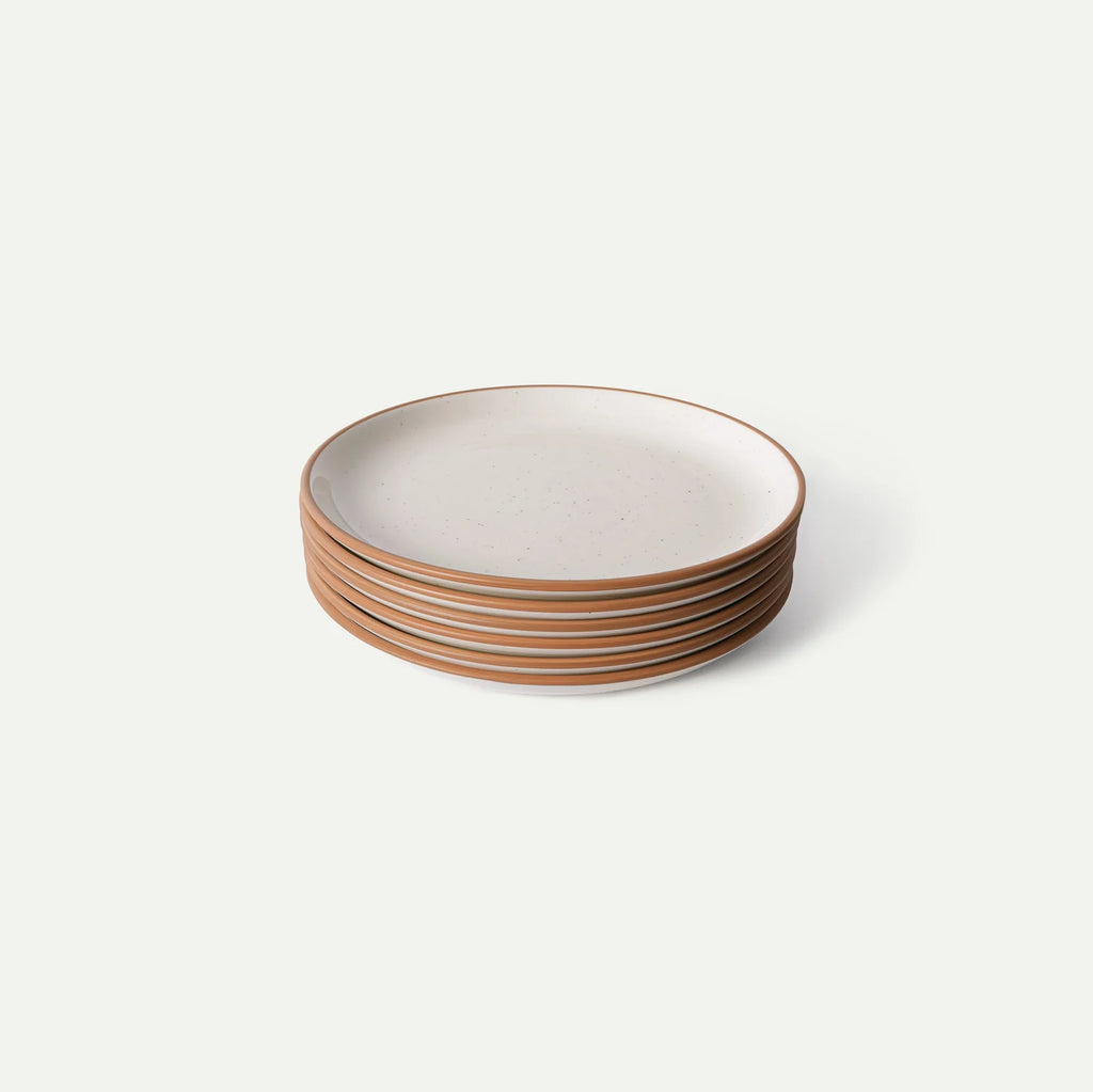 Ceramic Salad Plates, Set of 6, Featuring Speckled Glaze and Curved Rims for Salads and Small Sides — Vanilla White
