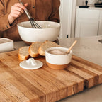 Ceramic Salt and Pepper Cellars Set with Fitted Lids and Small Spoons for Seasoning at the Stove or Table