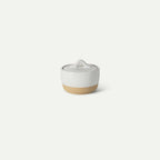 Ceramic Salt and Pepper Cellars Set with Fitted Lids and Small Spoons for Seasoning at the Stove or Table