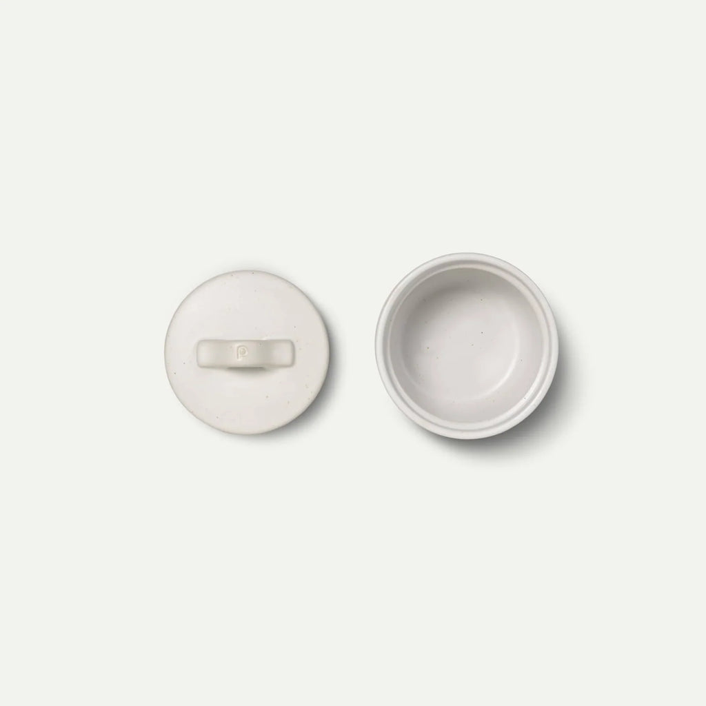 Ceramic Salt and Pepper Cellars Set with Fitted Lids and Small Spoons for Seasoning at the Stove or Table