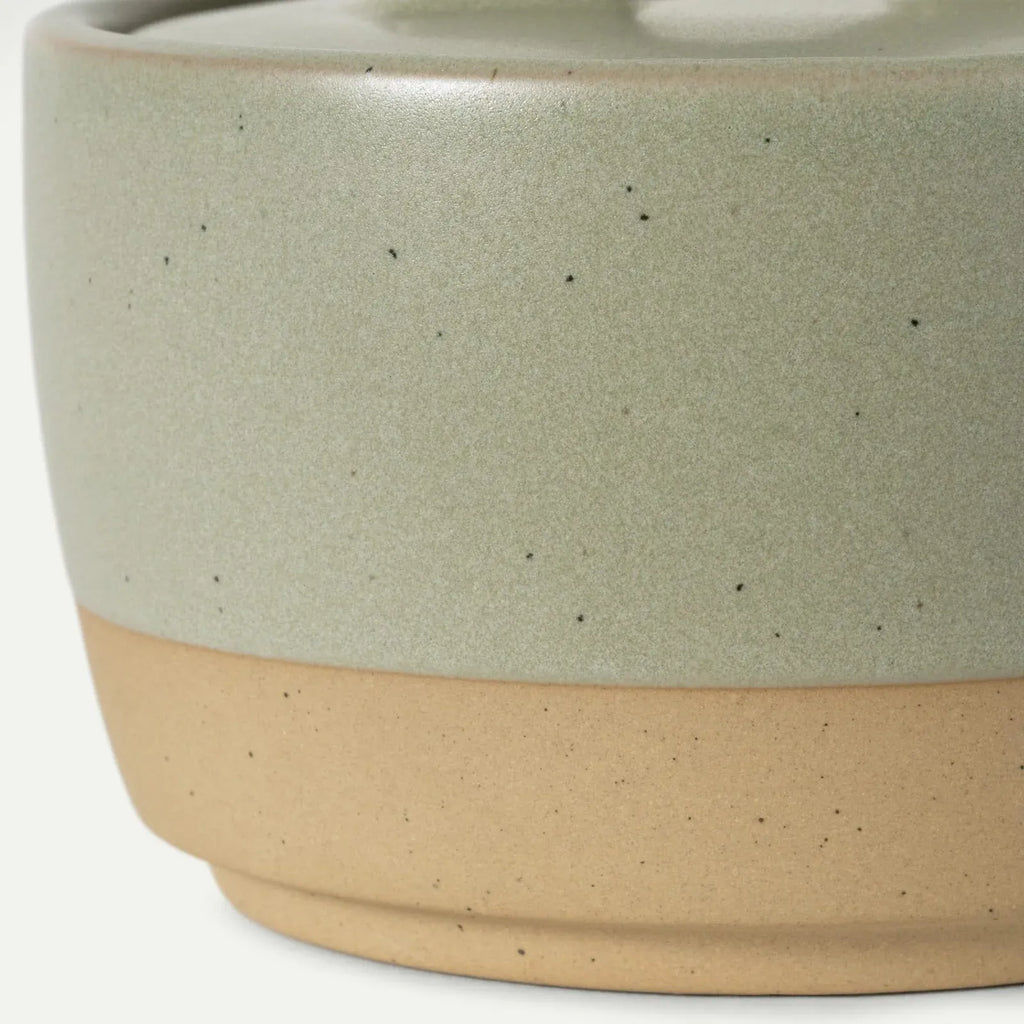 Ceramic Salt and Pepper Cellars Set with Fitted Lids and Small Spoons for Seasoning at the Stove or Table