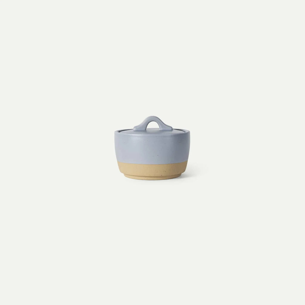Ceramic Salt and Pepper Cellars Set with Fitted Lids and Small Spoons for Seasoning at the Stove or Table