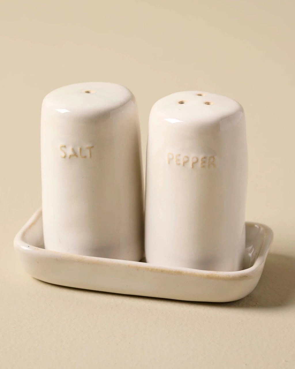Ceramic Salt and Pepper Shakers in Grey-Ivory Reactive Glaze,