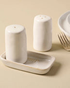 Ceramic Salt and Pepper Shakers in Grey-Ivory Reactive Glaze,