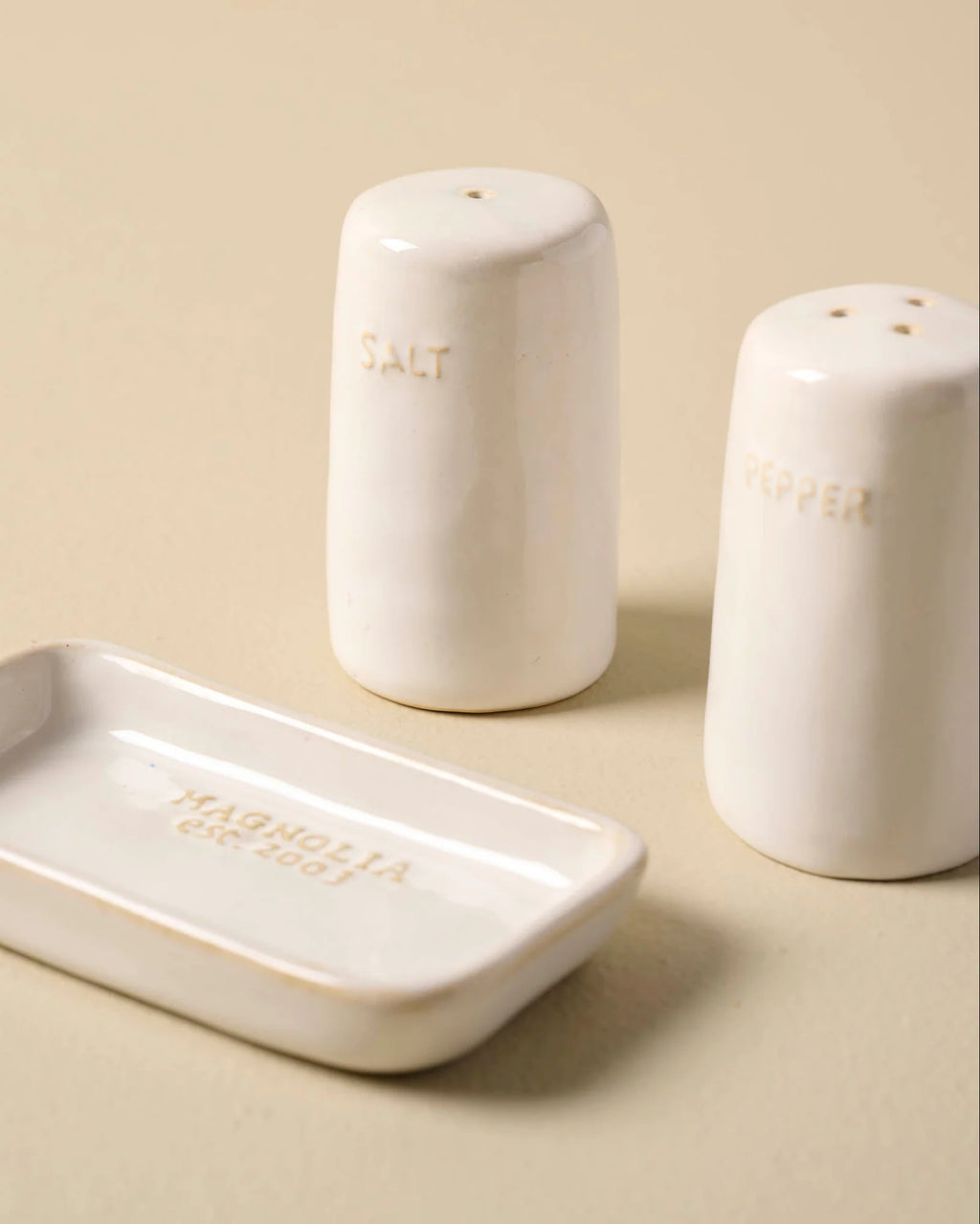 Ceramic Salt and Pepper Shakers in Grey-Ivory Reactive Glaze,