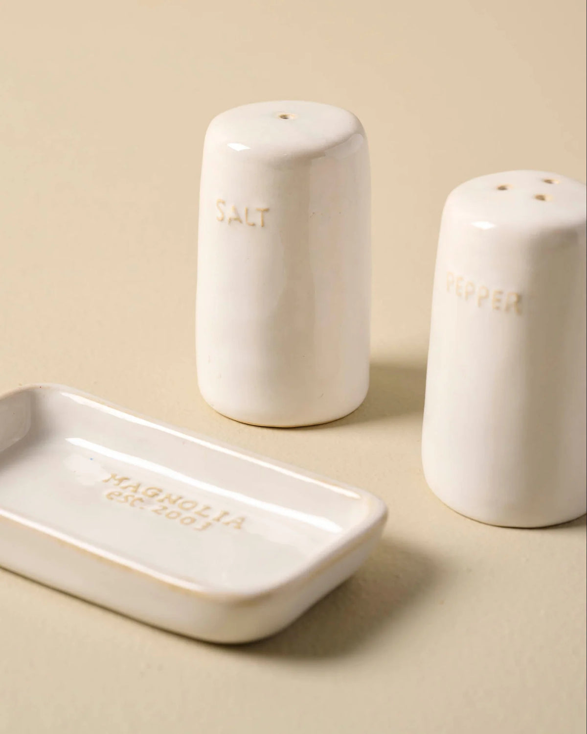 Ceramic Salt and Pepper Shakers in Grey-Ivory Reactive Glaze,