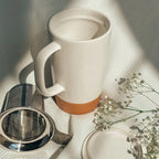 Ceramic Tea Mug Infuser Set with a Removable Fine-Mesh Strainer and Lid That Doubles as a Resting Tray