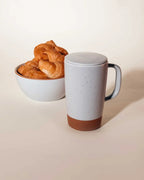 Ceramic Tea Mug Infuser Set with a Removable Fine-Mesh Strainer and Lid That Doubles as a Resting Tray
