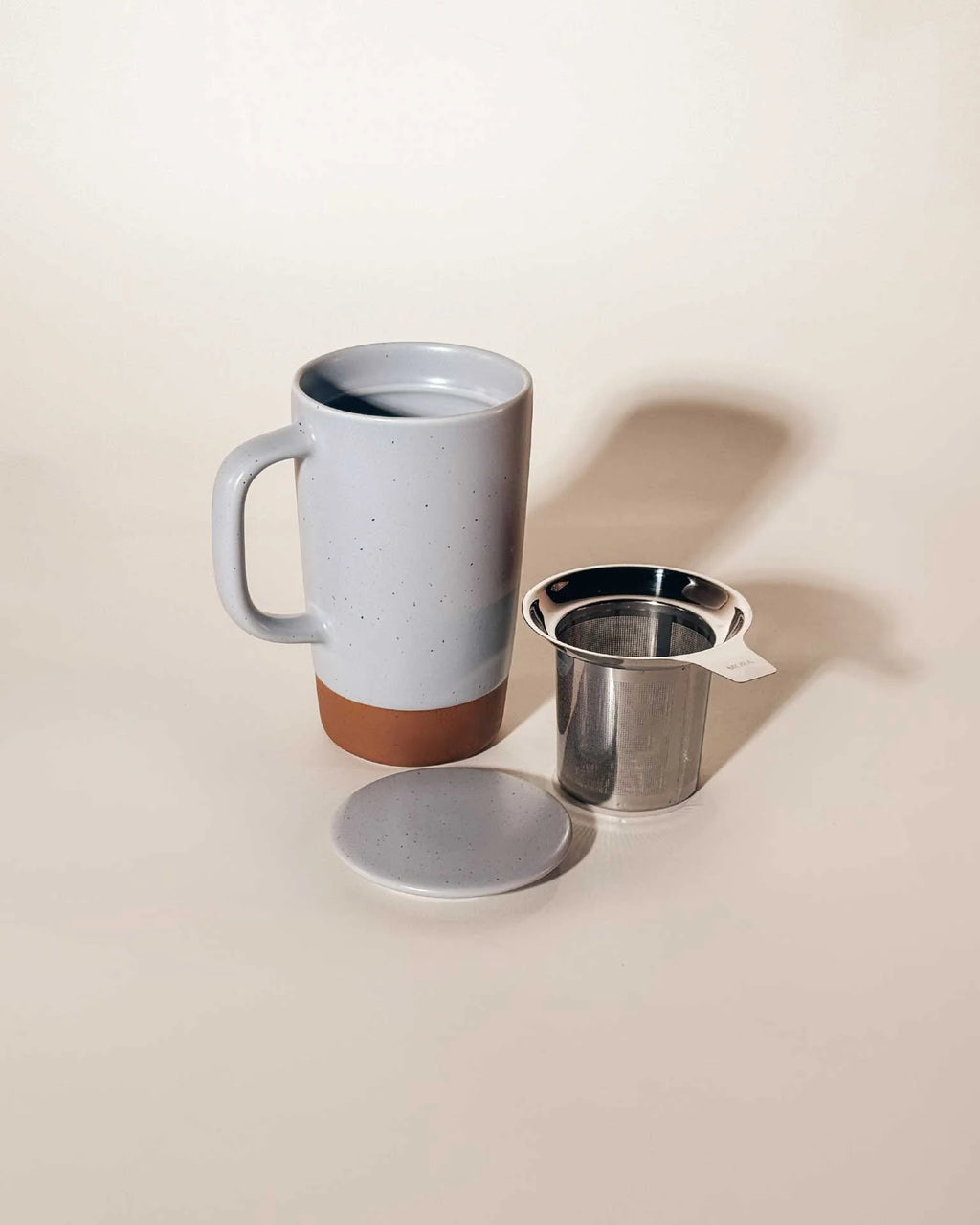 Ceramic Tea Mug Infuser Set with a Removable Fine-Mesh Strainer and Lid That Doubles as a Resting Tray