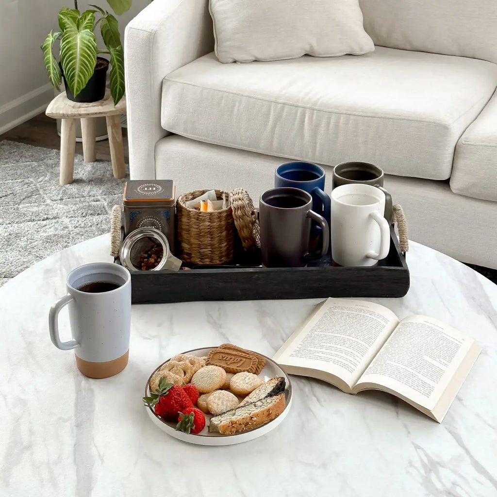 Ceramic Tea Mug Infuser Set with a Removable Fine-Mesh Strainer and Lid That Doubles as a Resting Tray