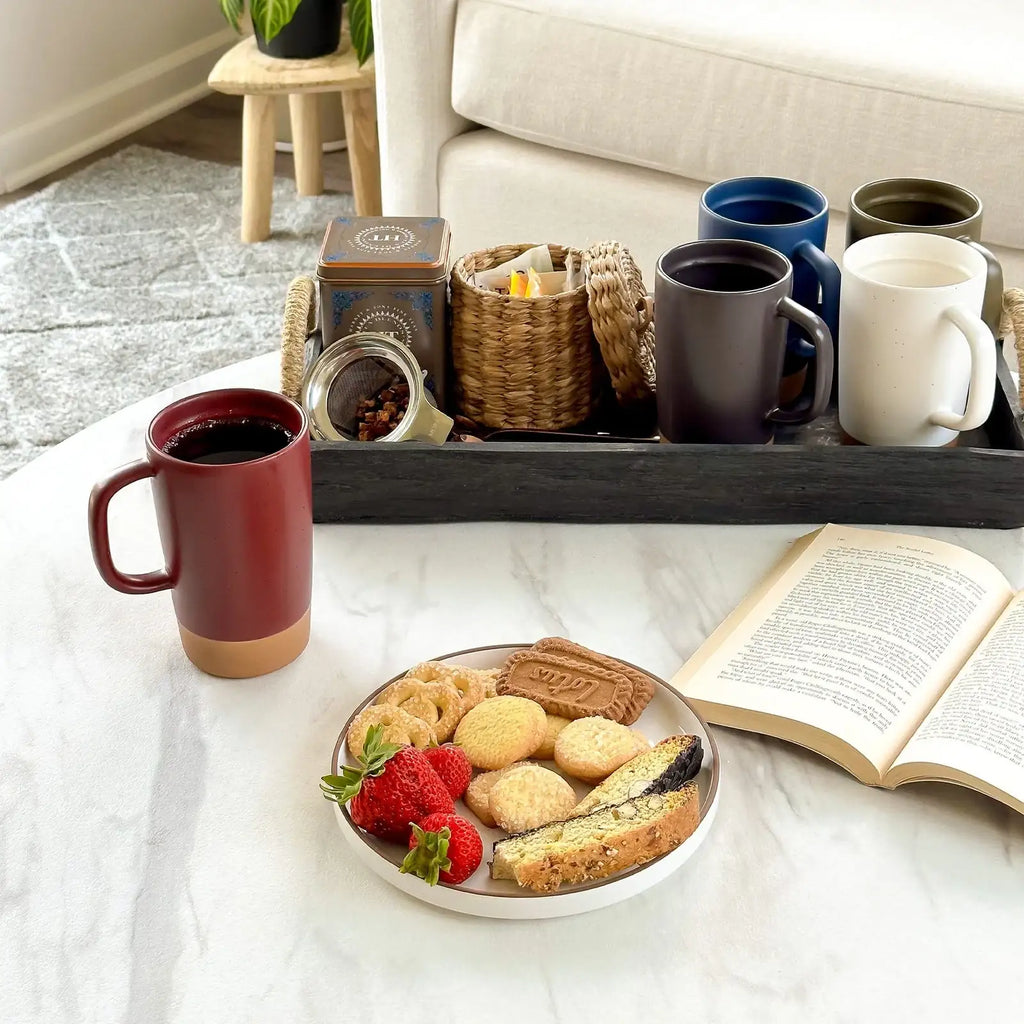 Ceramic Tea Mug Infuser Set with a Removable Fine-Mesh Strainer and Lid That Doubles as a Resting Tray