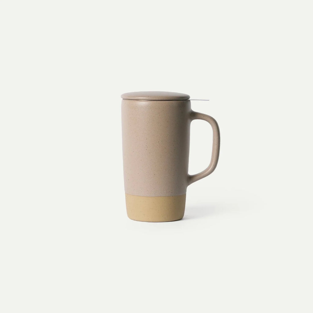 Ceramic Tea Mug Infuser Set with a Removable Fine-Mesh Strainer and Lid That Doubles as a Resting Tray