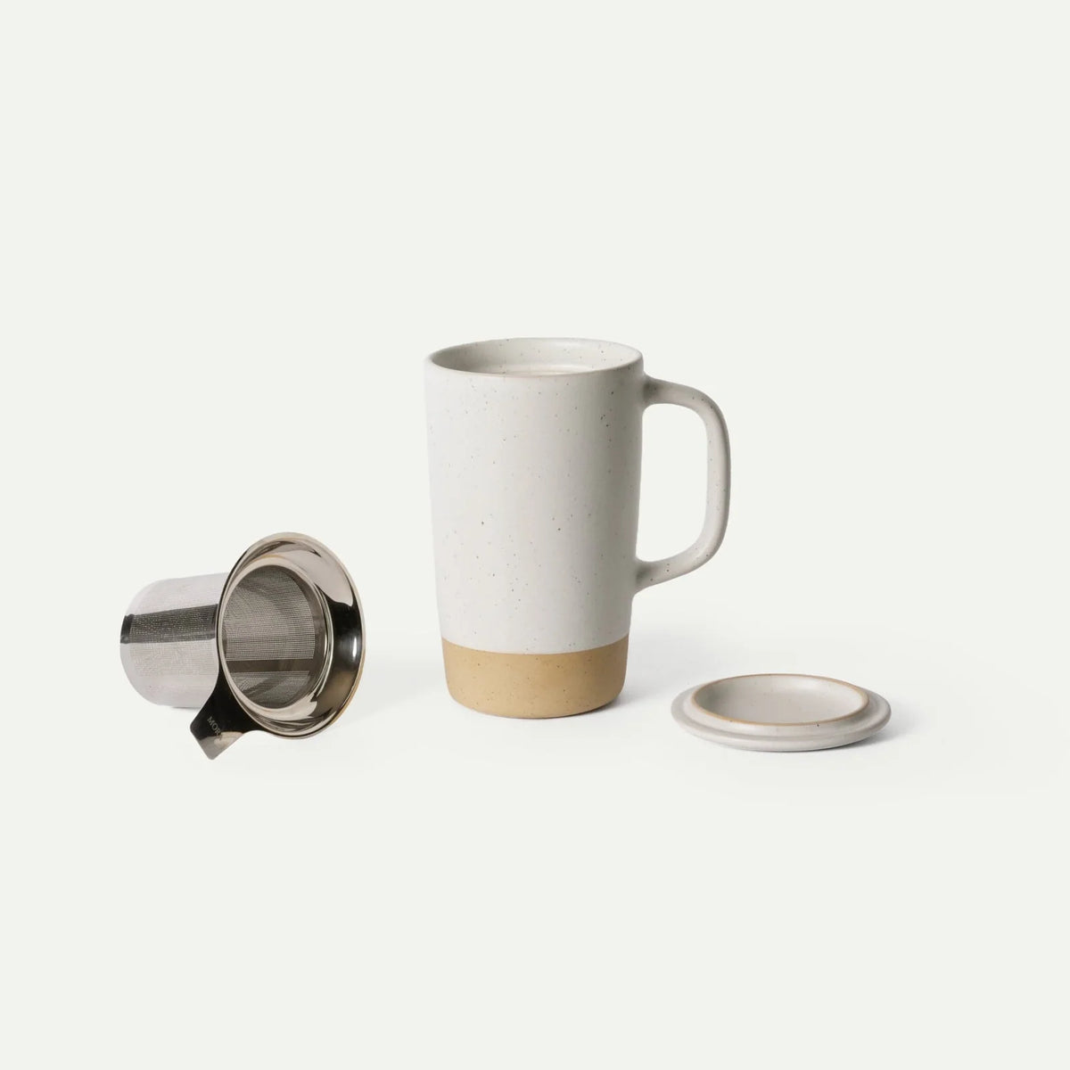 Ceramic Tea Mug Infuser Set with a Removable Fine-Mesh Strainer and Lid That Doubles as a Resting Tray — Oat