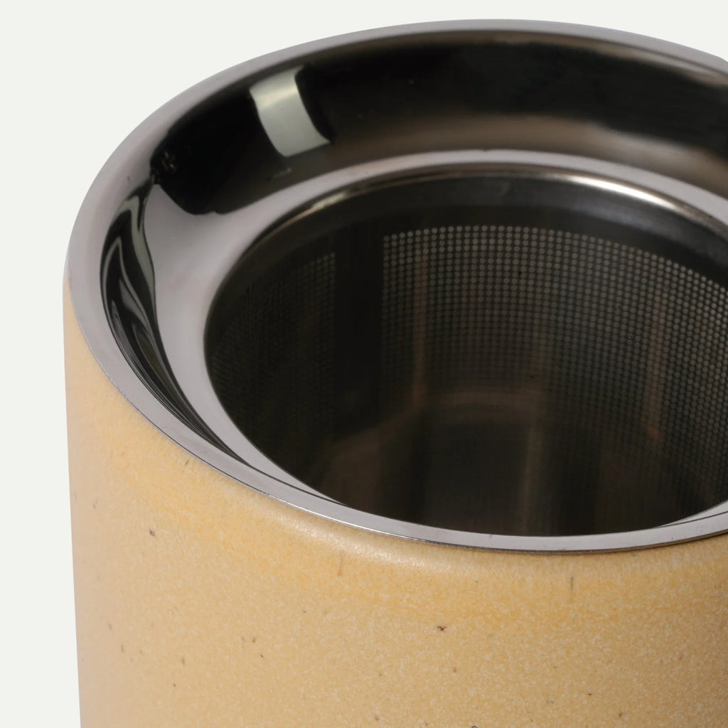 Ceramic Tea Mug Infuser Set with a Removable Fine-Mesh Strainer and Lid That Doubles as a Resting Tray
