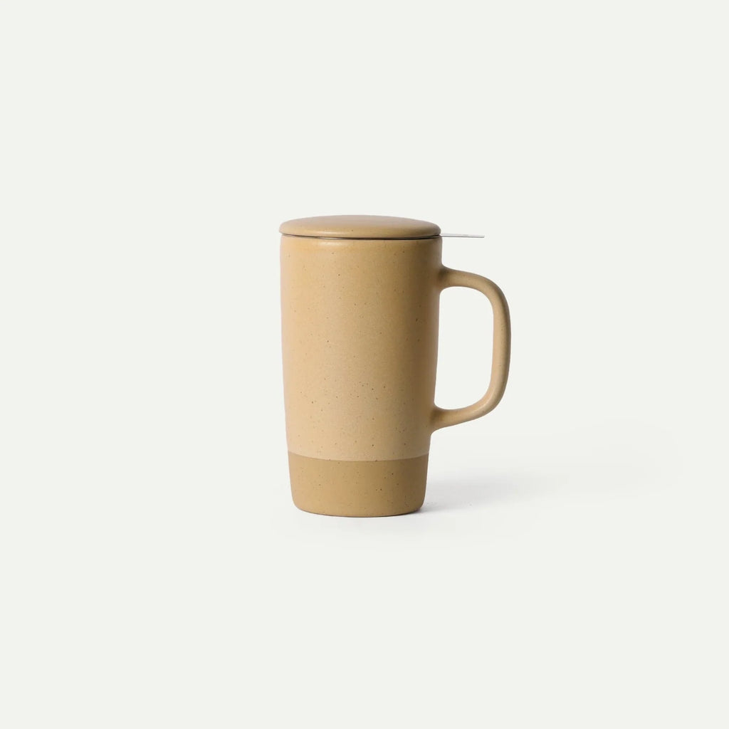 Ceramic Tea Mug Infuser Set with a Removable Fine-Mesh Strainer and Lid That Doubles as a Resting Tray