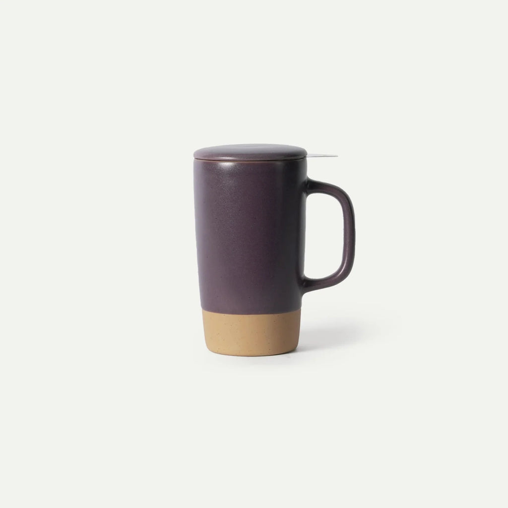Ceramic Tea Mug Infuser Set with a Removable Fine-Mesh Strainer and Lid That Doubles as a Resting Tray