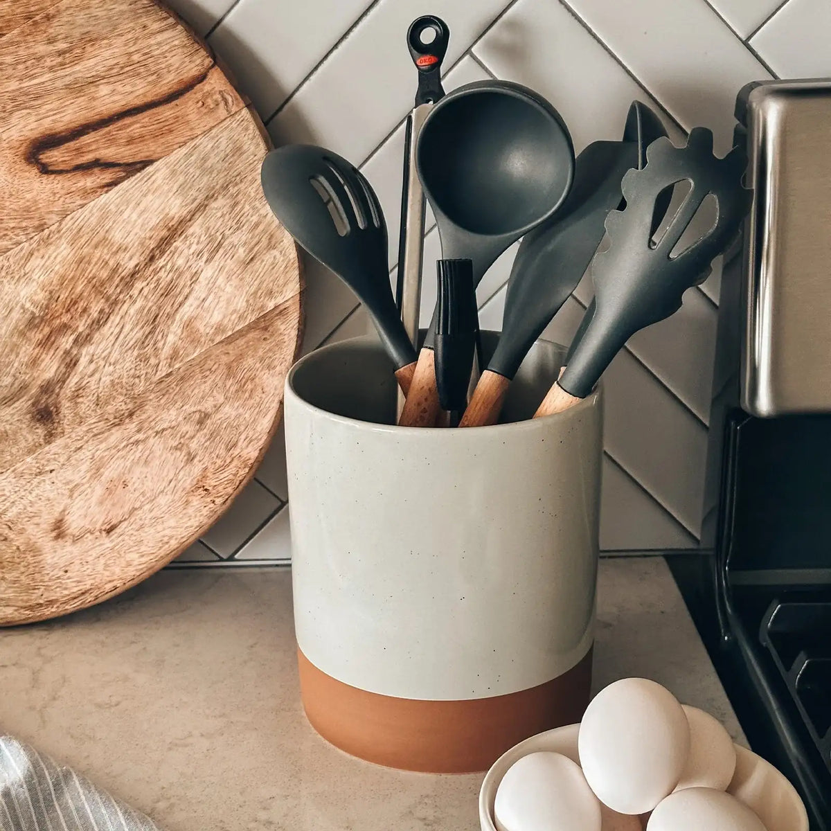 Ceramic Utensil Holder with a Wide Mouth and Stable Base for Easy Access to Everyday Cooking Tools