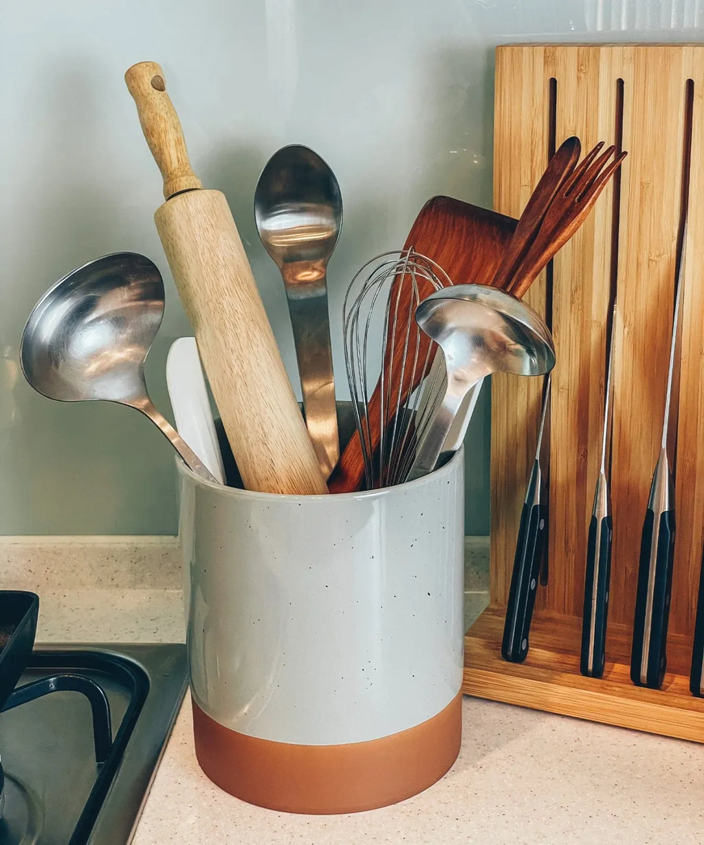 Ceramic Utensil Holder with a Wide Mouth and Stable Base for Easy Access to Everyday Cooking Tools