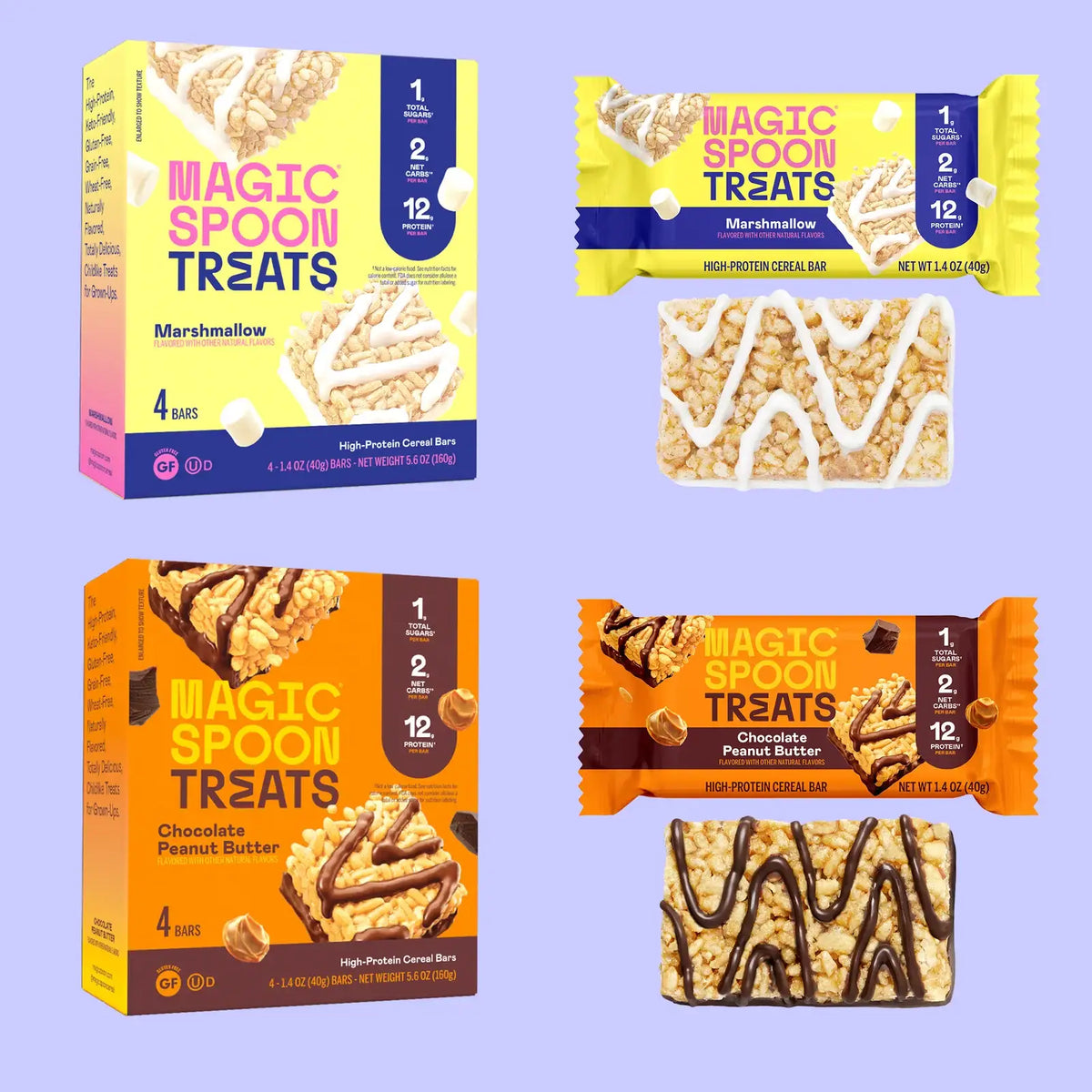 Cereal Treats Combo Pack, 16 Crispy Protein Snacks in 4 Boxes with Marshmallow and Chocolatey Peanut Butter Flavors