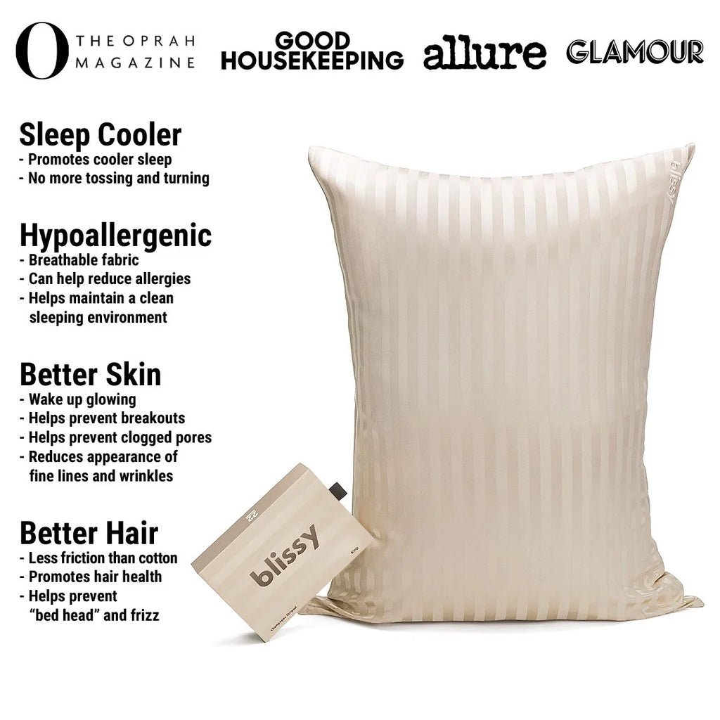 Champagne Striped 100% Mulberry Silk Pillowcase, 22-Momme