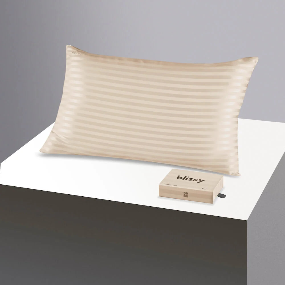 Champagne Striped 100% Mulberry Silk Pillowcase, 22-Momme