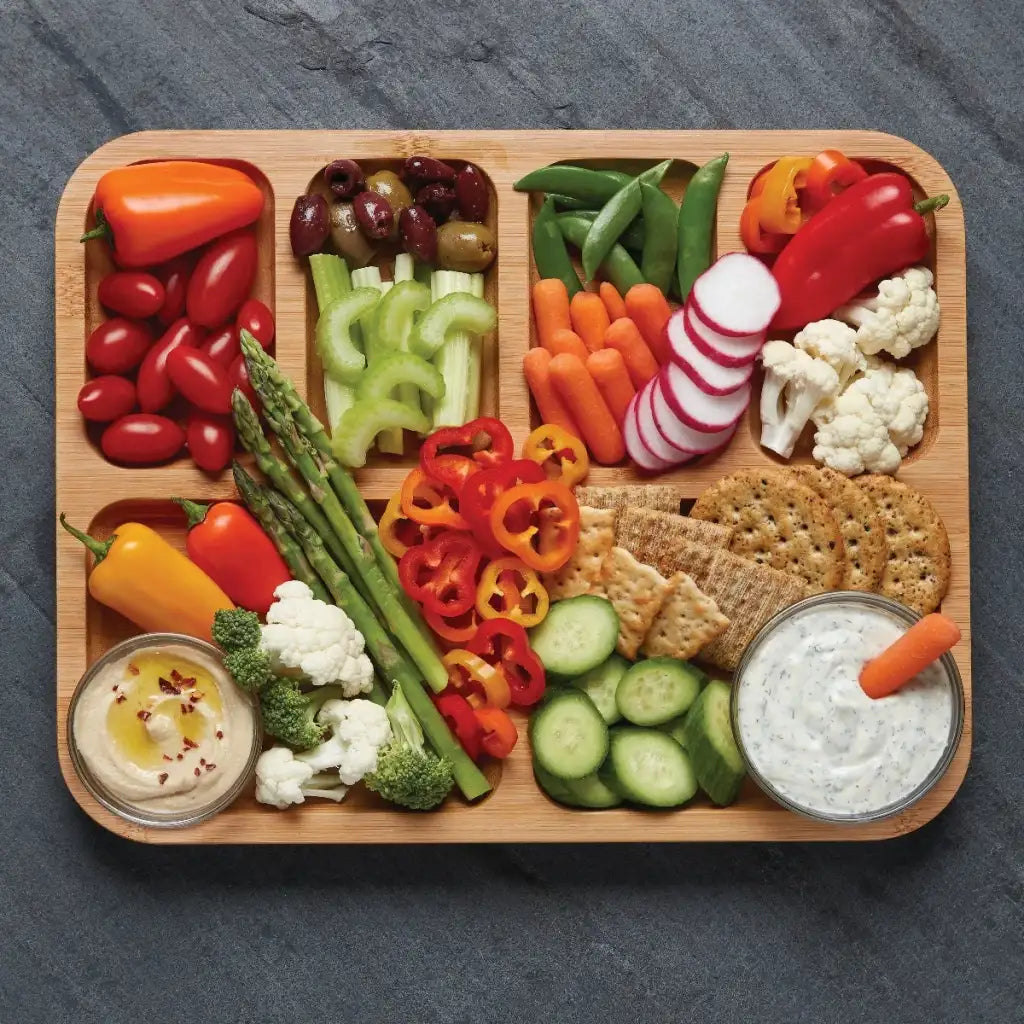 Charcuterie Board with Clear Locking Lid, 11x14-Inch Dual-Function Serving Platter, Select Compartments