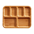 Charcuterie Board with Clear Locking Lid, 11x14-Inch Dual-Function Serving Platter, Select — 6 Section Bamboo w/Black Handle