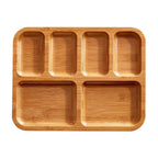 Charcuterie Board with Clear Locking Lid, 11x14-Inch Dual-Function Serving Platter, Select — 6 Section Bamboo w/Black Handle
