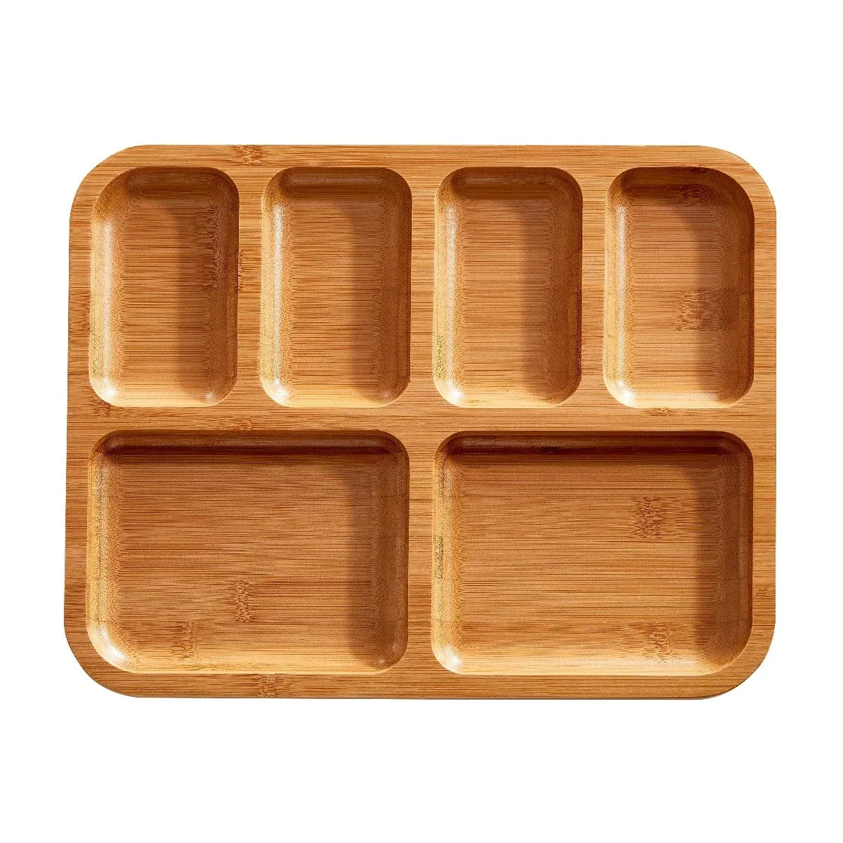 Charcuterie Board with Clear Locking Lid, 11x14-Inch Dual-Function Serving Platter, Select — 6 Section Bamboo w/Black Handle