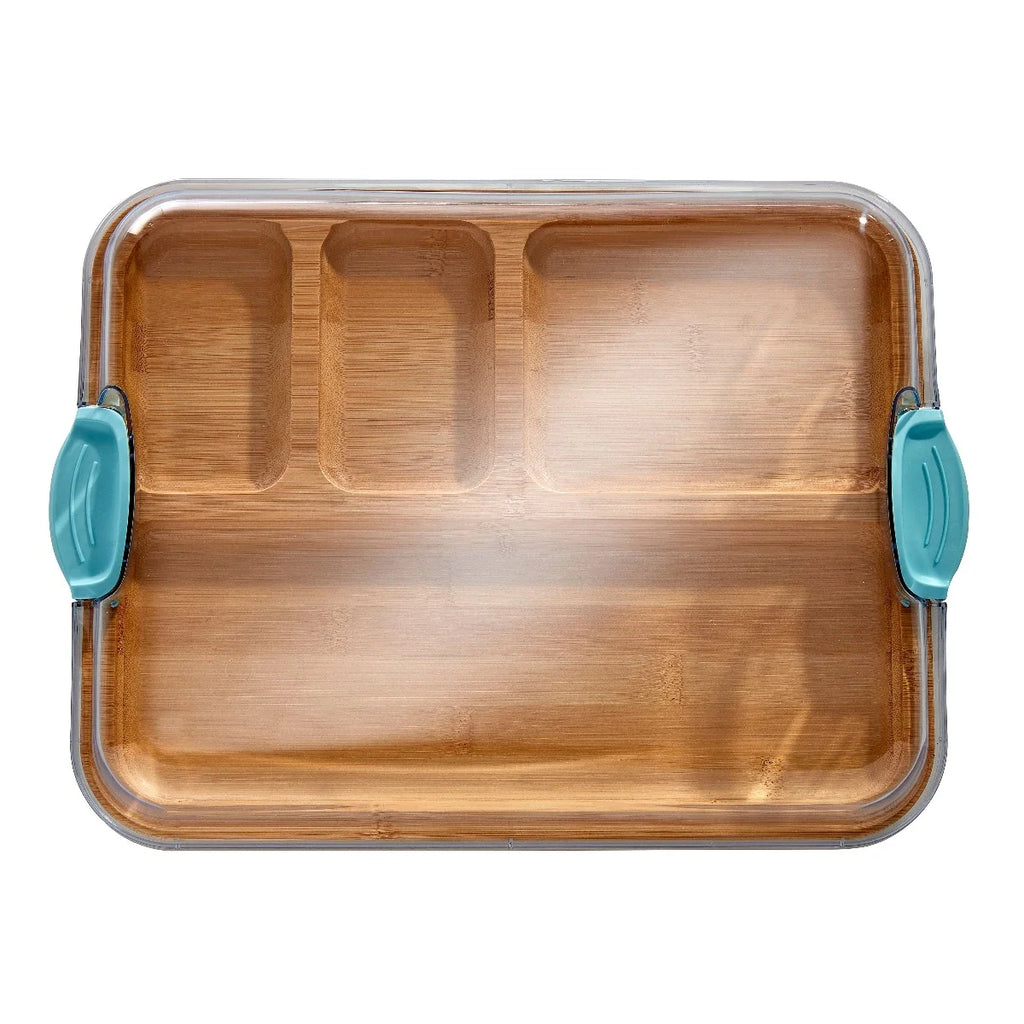 Charcuterie Board with Clear Locking Lid, 11x14-Inch Dual-Function Serving Platter, Select Compartments