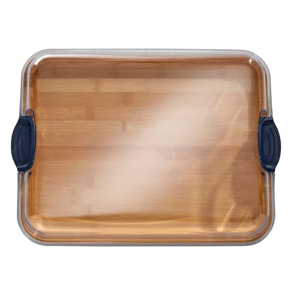 Charcuterie Board with Clear Locking Lid, 11x14-Inch Dual-Function Serving Platter, Select Compartments
