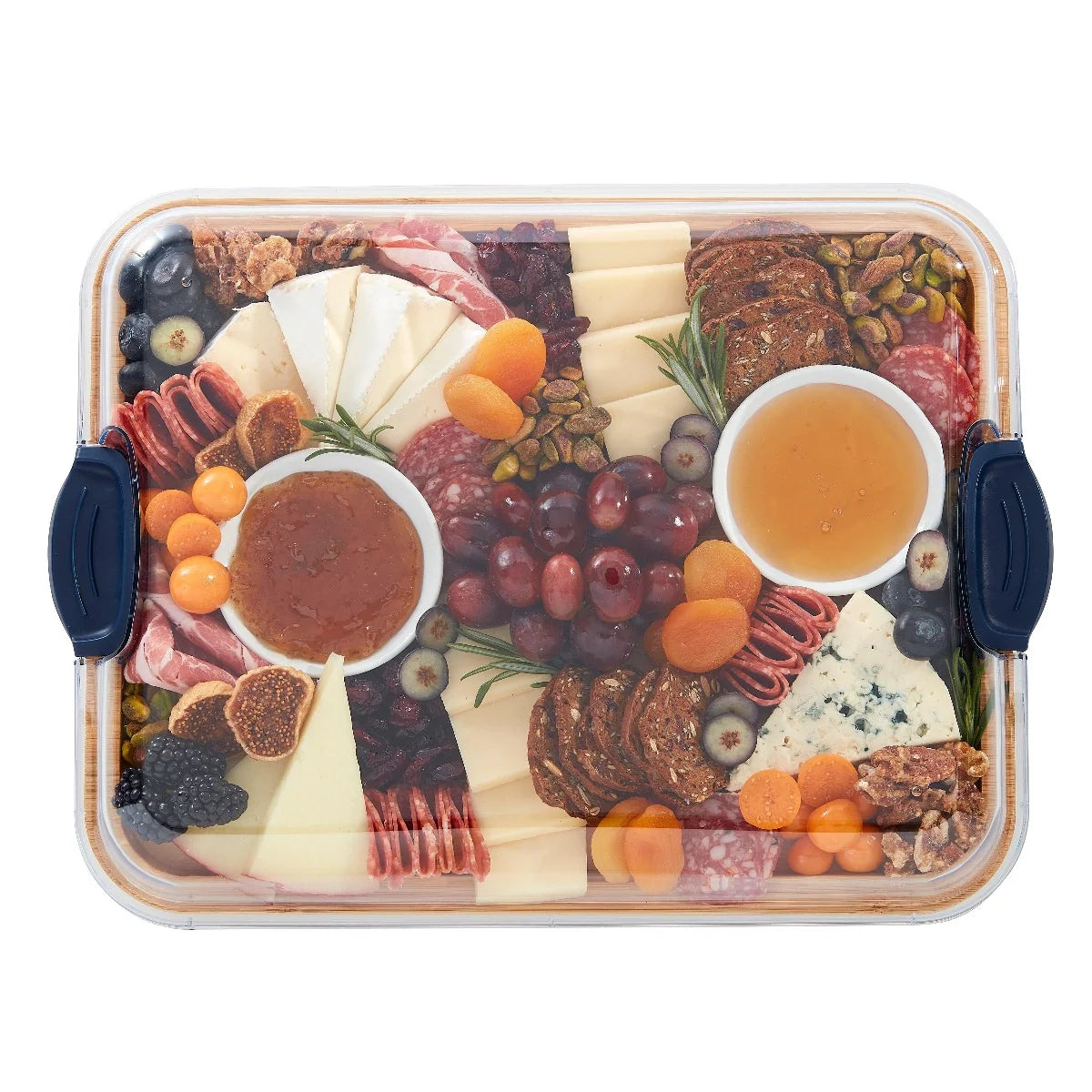Charcuterie Board with Clear Locking Lid, 11x14-Inch Dual-Function Serving Platter, Select Compartments