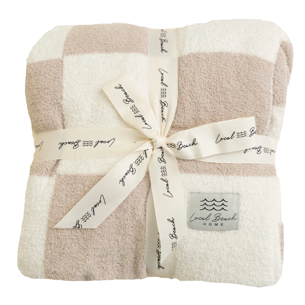 Checkered Baby Blanket in Soft Polyester Microfiber, Reversible Double Layer for Cozy Snuggles — Sand/Creme